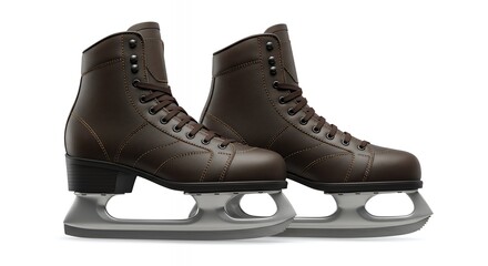 Classic Brown Ice Skates Isolated on White Background
