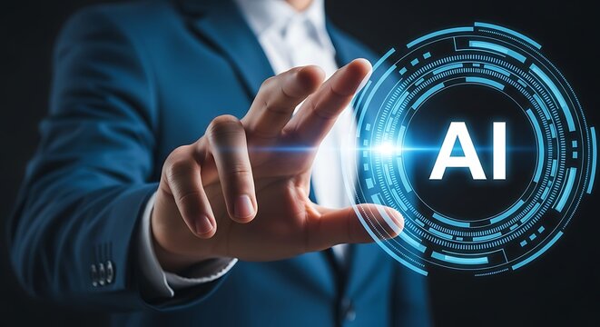Person touching digital artificial intelligence interface