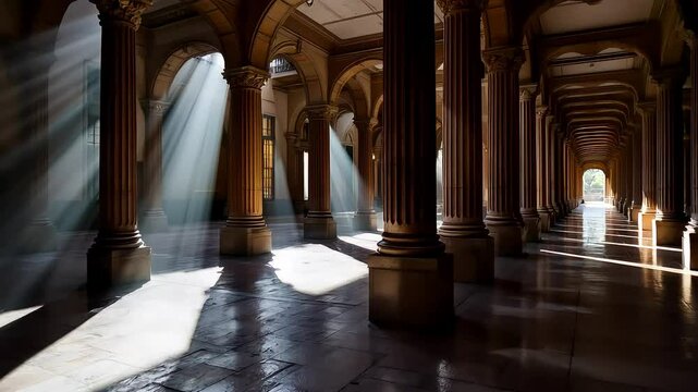 Time lapse of light and shadow playing across the internal courtyard and colonnades