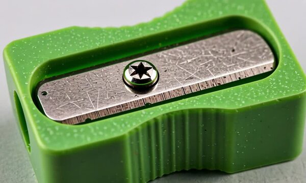 Close-up of a green plastic pencil sharpener