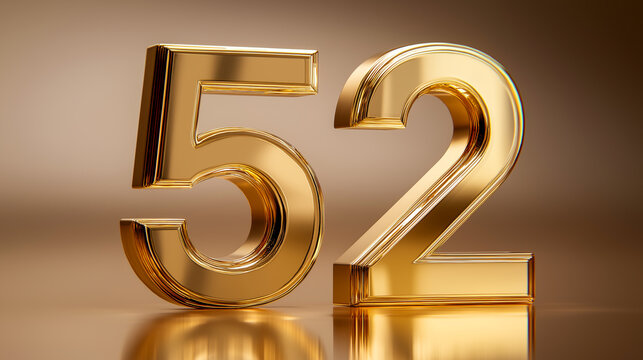 Bold gold number 52 on the golden background