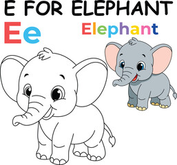 E for Elephant Coloring Worksheet for Preschool – AI Inspired Concept Hand Drawn Vector in Illustrator
