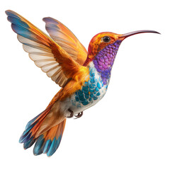 Obraz premium Elegant hummingbird flying with sparkling tail feathers on transparent background, 4k quality