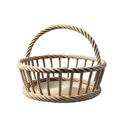 Woven rope basket with handle for storage or decoration isolated on transparent background