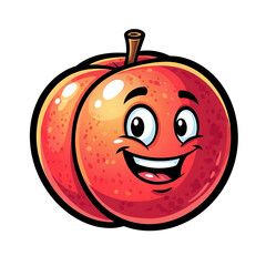Obraz premium Happy Red Peach Cartoon Character Illustration, Cheerful Peach Fruit with a Big Smile, Vibrant Cartoon Peach Mascot for Healthy Eating.