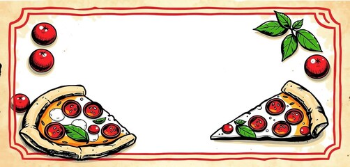Vintage Italian pizzeria poster; hand-drawn pizza slices, rustic background,  hand-drawn,   dinner