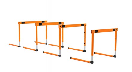 Orange adjustable athletic hurdles for track and field training and sports.