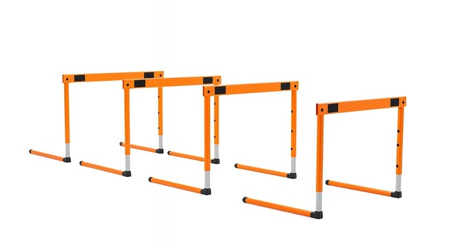 Orange adjustable athletic hurdles for track and field training and sports. - Powered by Adobe