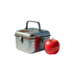 Rustic Metal Lunchbox with Red Apple - Vintage Still Life