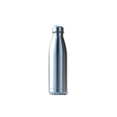 Sleek Silver Stainless Steel Water Bottle Mockup - Isolated on Black