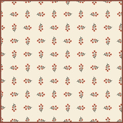 Handkerchief, fabric pattern, red flower, diaper, brown cloth edge, small flowers in the garden