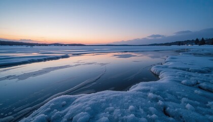 Icy Puddle Reflecting Soft Sky at Night