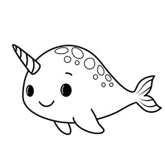 Cute narwhal black doodle outline. © Walaiporn Sangkeaw