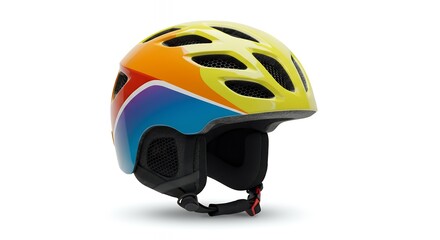 Fototapeta premium Vibrant Rainbow Ski and Snowboard Helmet Isolated on White Background