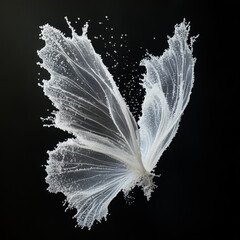 delicate and elegant butterfly wings composed entirely of white particles shown on black background
