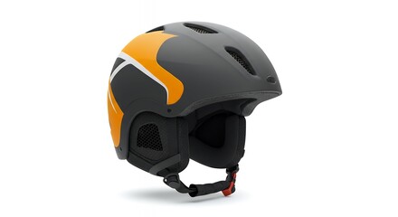 Fototapeta premium Stylish Grey and Orange Snow Helmet for Skiing and Snowboarding Safety Isolated on White