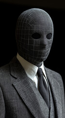 businessman in a suit with his head in a mask
