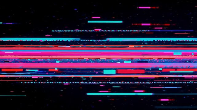 Abstract digital glitch art with horizontal lines and colorful pixelated distortions displayed