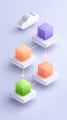 Obraz premium Abstract 3D illustration of cloud computing with colored cubes connected through a network on a light background.