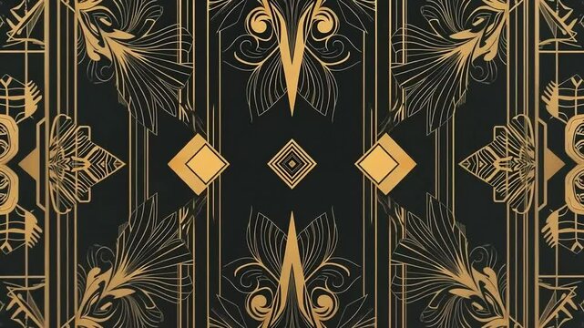 Art deco style background with golden floral elements and geometric shapes on a black backdrop design style