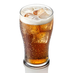 A refreshing glass of cola with ice and condensation, isolated on transparent background