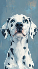 painting of dollish dalmatian dog face, emerald light cyan eye, expressive eyes 
