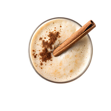 A steaming cup of chai tea latte with cinnamon, isolated on a transparent background