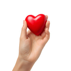Fototapeta premium A gentle hand holds a bright red heart symbol in its palm representing love and care isolated on transparent background