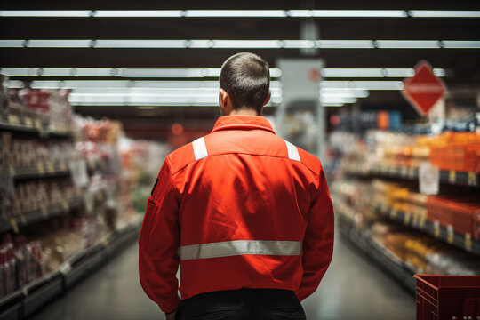 Generative AI picture clean grocery supermarket store department with friendly staff service