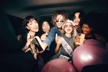 Bride-to-be celebrating with girlfriends in a joyous bachelorette party