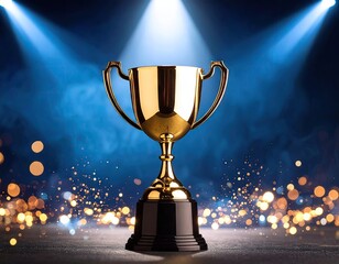 Golden trophy under spotlights
