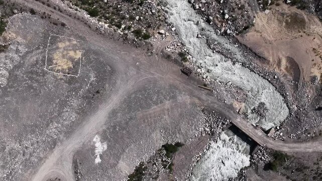 A mountain river in the Talgar gorge, in the Tien Shan Mountains. The view from the drone.
