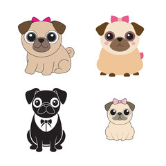 cartoon pug sitting facing forward with a light beige coat