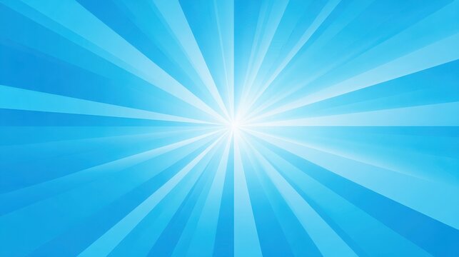 Radiant light beams emanating from luminous center, spreading across gradient blue backdrop, symbolizing energy, hope, vibrant positivity