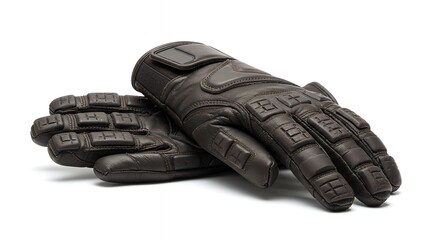 Black Protective Tactical Gloves with Reinforced Knuckles and Fingers Isolated on White Background
