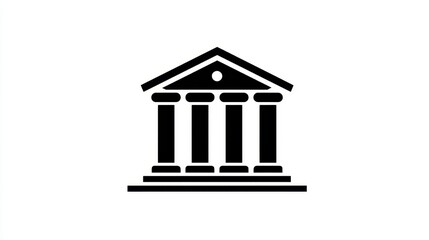 Courthouse building with four columns and gable roof symbolizes justice, law, government, and legal proceedings in a simple yet impactful black and white design