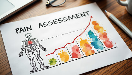 Pain assessment chart illustration with colorful watercolor design  