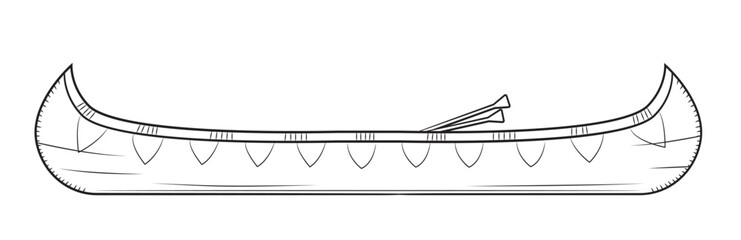 Traditional canoe with paddles – outline vector illustration