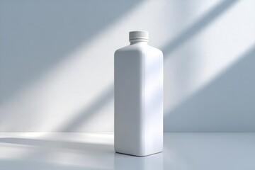 Isolated white bottle with cap on white surface with shadow background