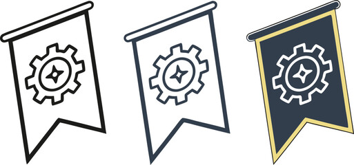 Three Gear Icon Banners in Different Colors on white background