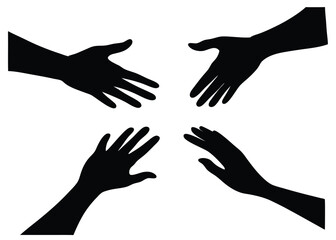 Four diverse black hand silhouettes isolated on a clean white background