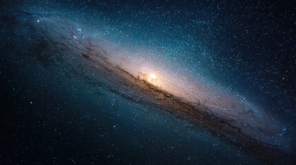 Obraz premium Andromeda Galaxy: Witness the majestic spiral arms of the Andromeda galaxy, an awe-inspiring celestial body of swirling stars, glowing gas, and boundless mystery.