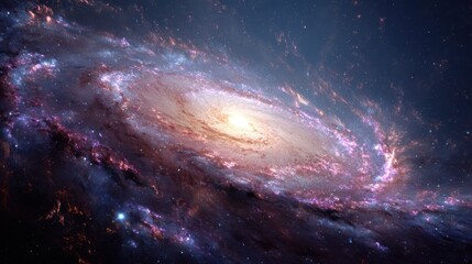 Fototapeta premium Celestial Symphony: Explore the breathtaking spiral arms of a galaxy, an awe-inspiring vista, and immerse yourself in the universe's radiant, galactic dance, inspiring wonder. 