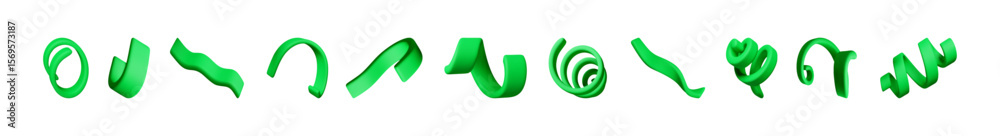 Aufkleber set of green 3d abstract shapes and curly objects. minimalistic modern design element. digital art r
