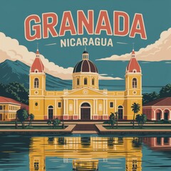 Granada Nicaragua Cathedral Travel Poster