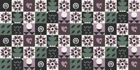 Geometric floral block pattern design.
