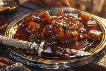 Delicious homemade caramel treats arranged neatly on a tray showcasing their rich color and smooth texture