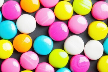 Colorful  circular tokens scattered across a surface create an eye-catching pattern in a vibrant display