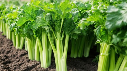 Obraz premium Celery stalks growing in rows