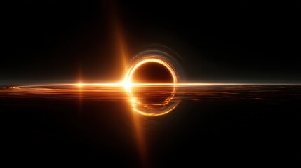 Cosmic Cascade: Witness the mesmerizing beauty of a black hole against a pitch-black cosmos, radiating golden light and evoking the mysteries of the universe.